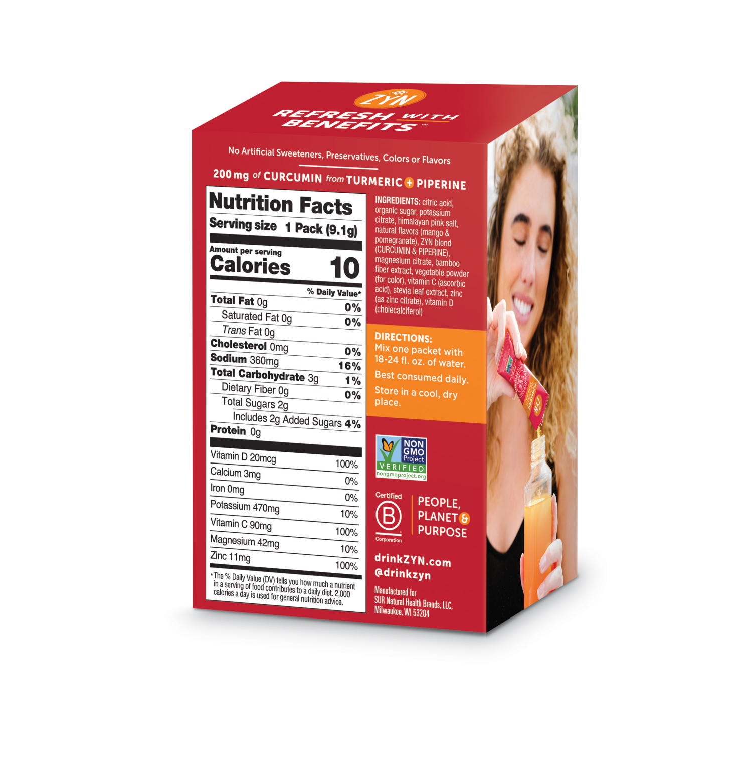 slide 2 of 5, ZYN Turmeric Electrolyte Drink Mix - Mango Pomegranate, 7 ct, 0.32 oz
