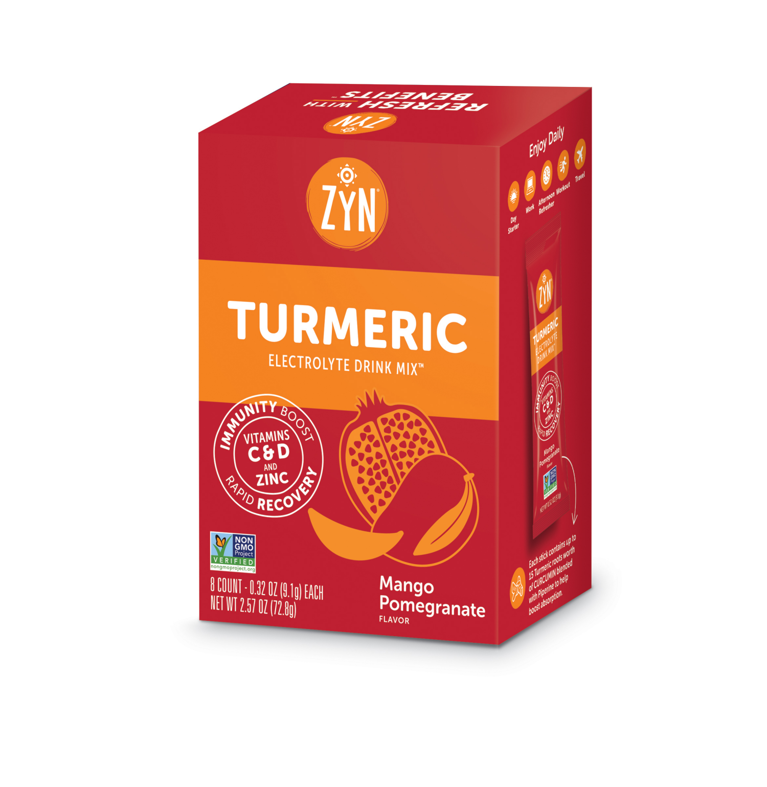 slide 1 of 5, ZYN Turmeric Electrolyte Drink Mix - Mango Pomegranate, 7 ct, 0.32 oz
