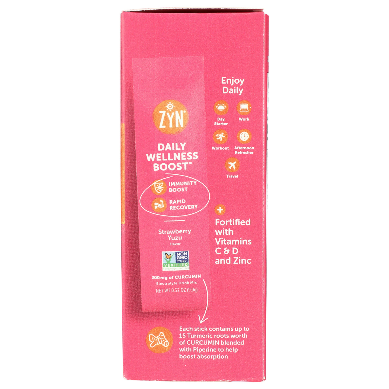 slide 3 of 5, ZYN Turmeric Strawberry Yuzu Flavor Electrolyte Drink Mix 7 - 2.22 oz Packs, 7 ct, 0.32 oz