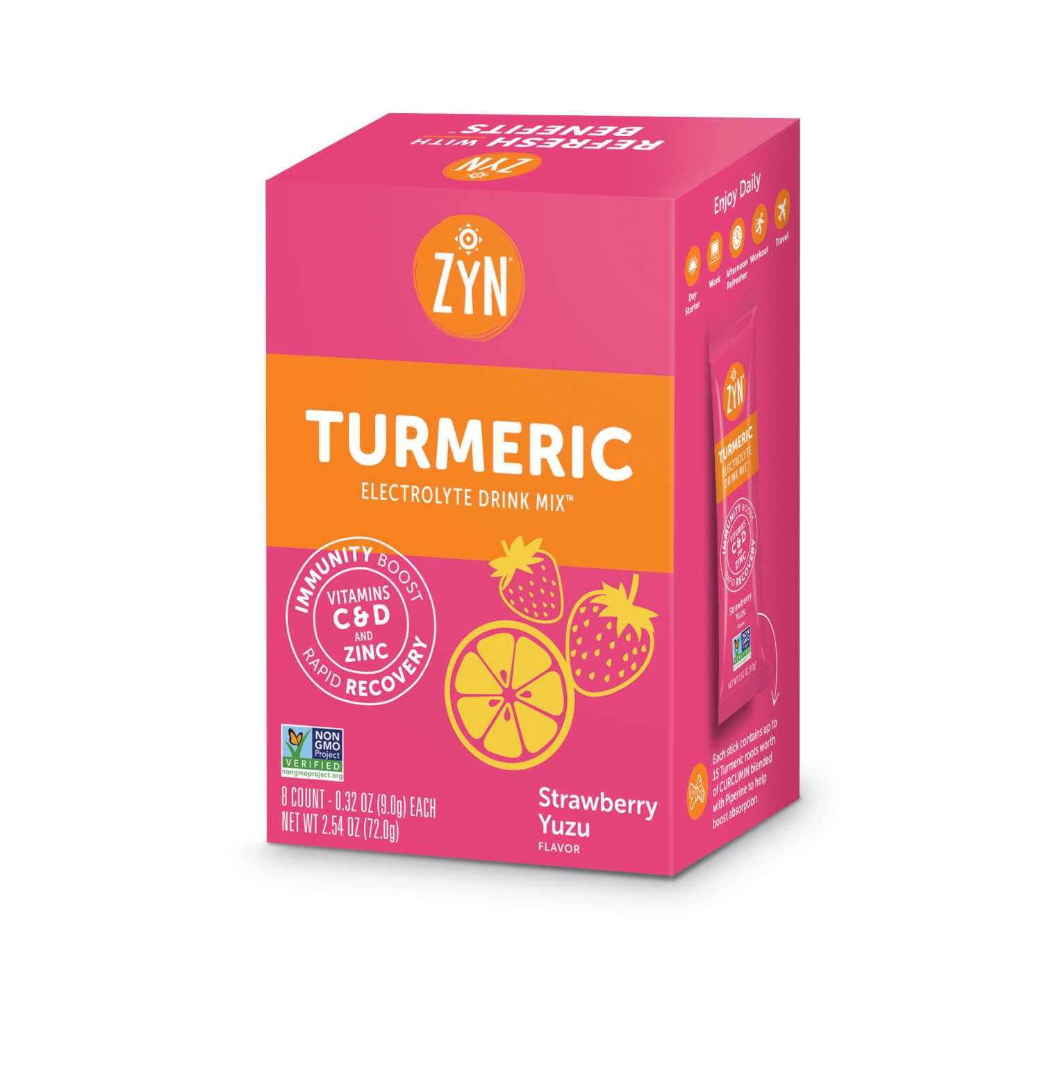 slide 1 of 5, ZYN Turmeric Strawberry Yuzu Flavor Electrolyte Drink Mix 7 - 2.22 oz Packs, 7 ct, 0.32 oz