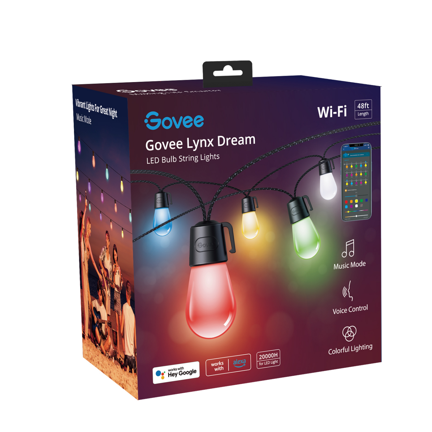 slide 5 of 6, Govee LED Bulb String Lights, 48 ft