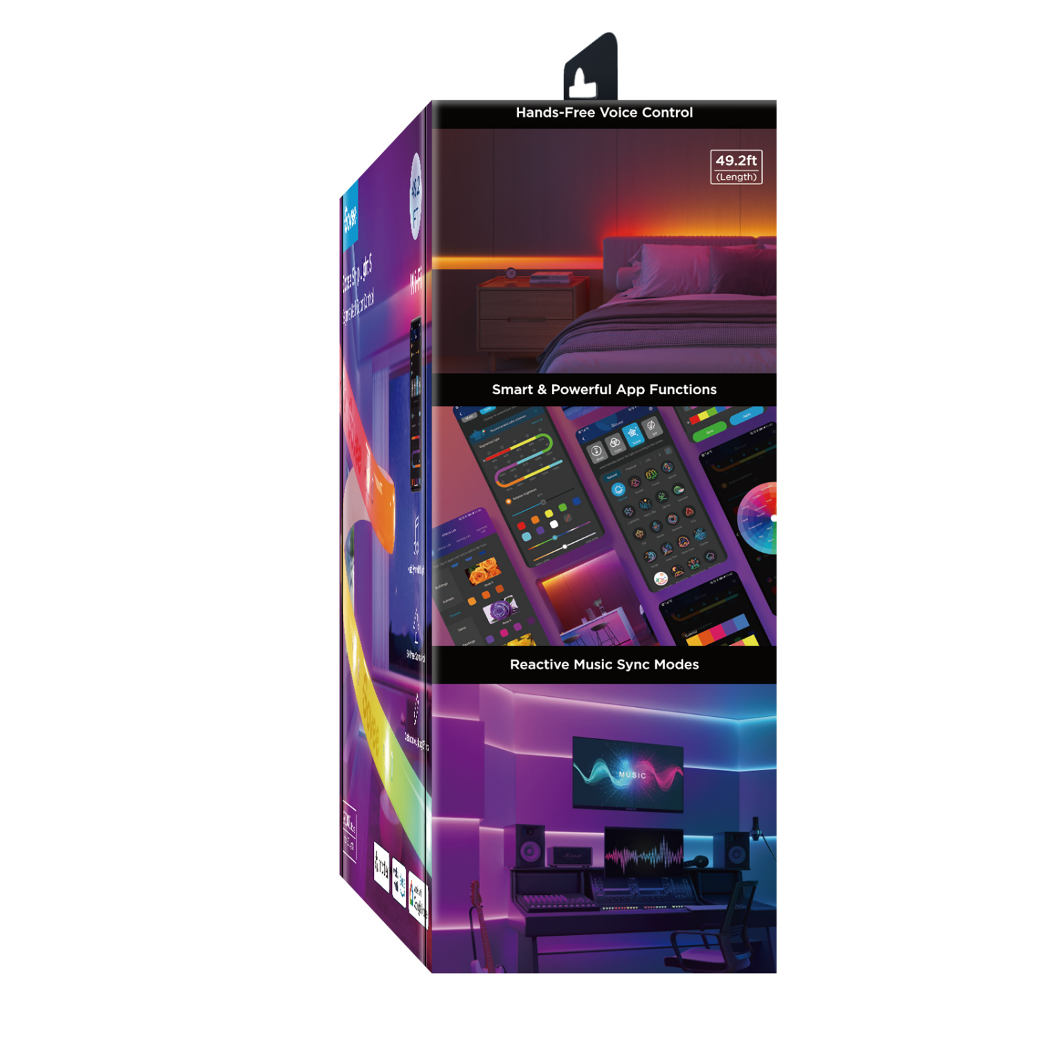 slide 5 of 8, Govee 49.2ft Wi-Fi RGBICW LED Strip Light, 49.2 ft