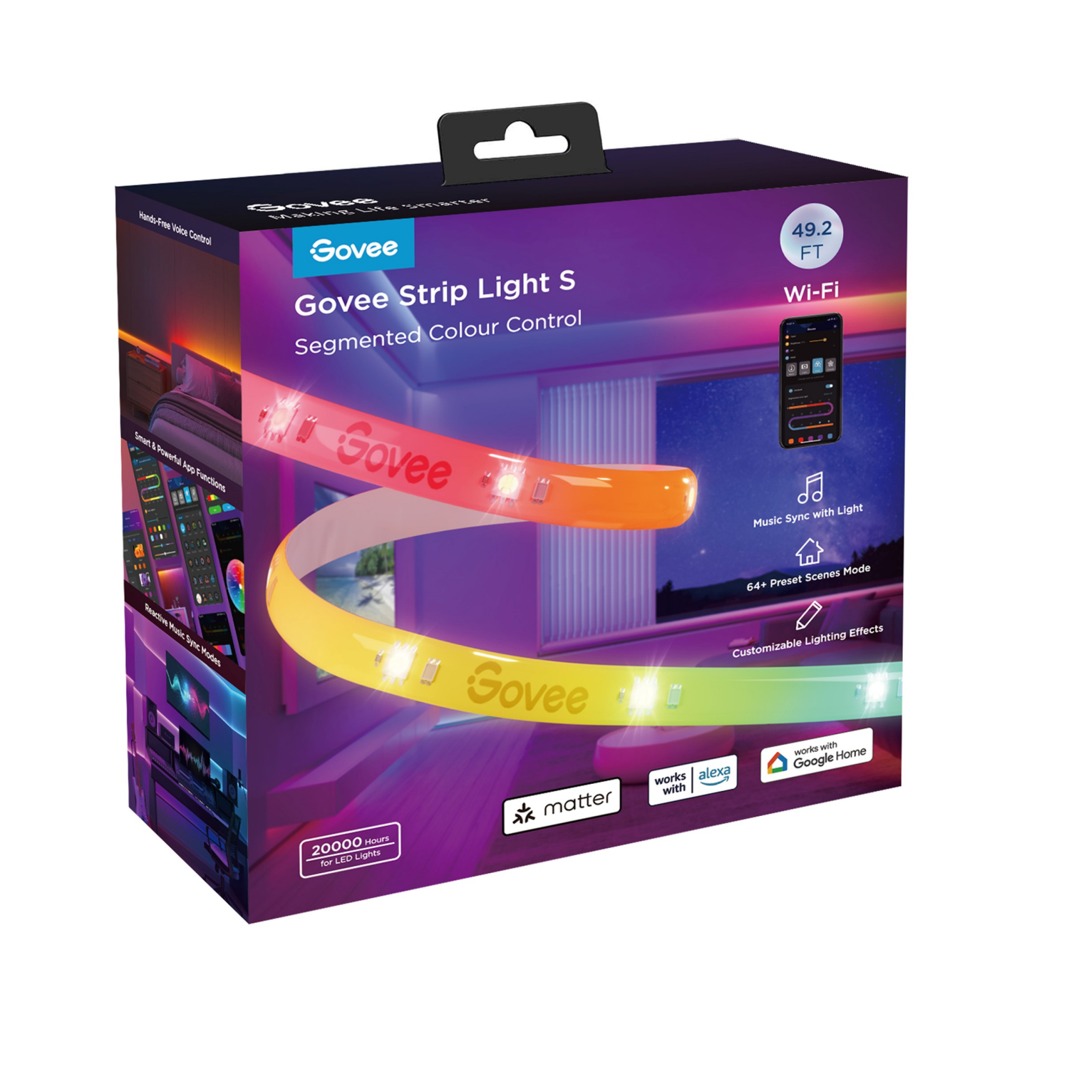 slide 6 of 8, Govee 49.2ft Wi-Fi RGBICW LED Strip Light, 49.2 ft