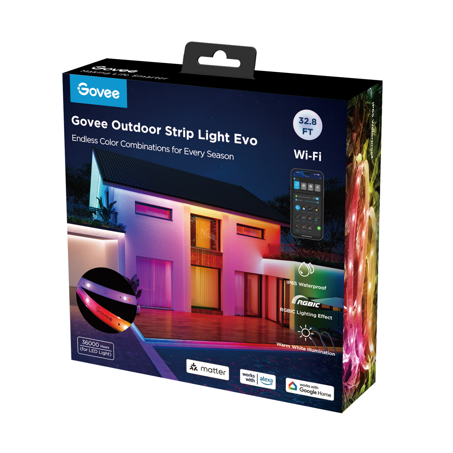 slide 5 of 7, Govee 32.8ft Outdoor RGBICW Strip Light Evo, 32.8 ft