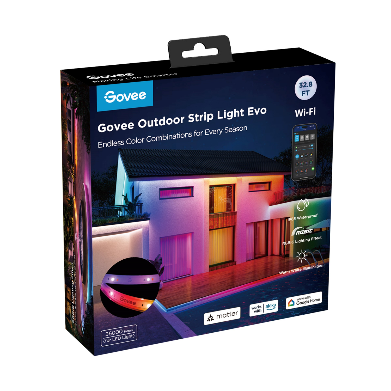slide 6 of 7, Govee 32.8ft Outdoor RGBICW Strip Light Evo, 32.8 ft