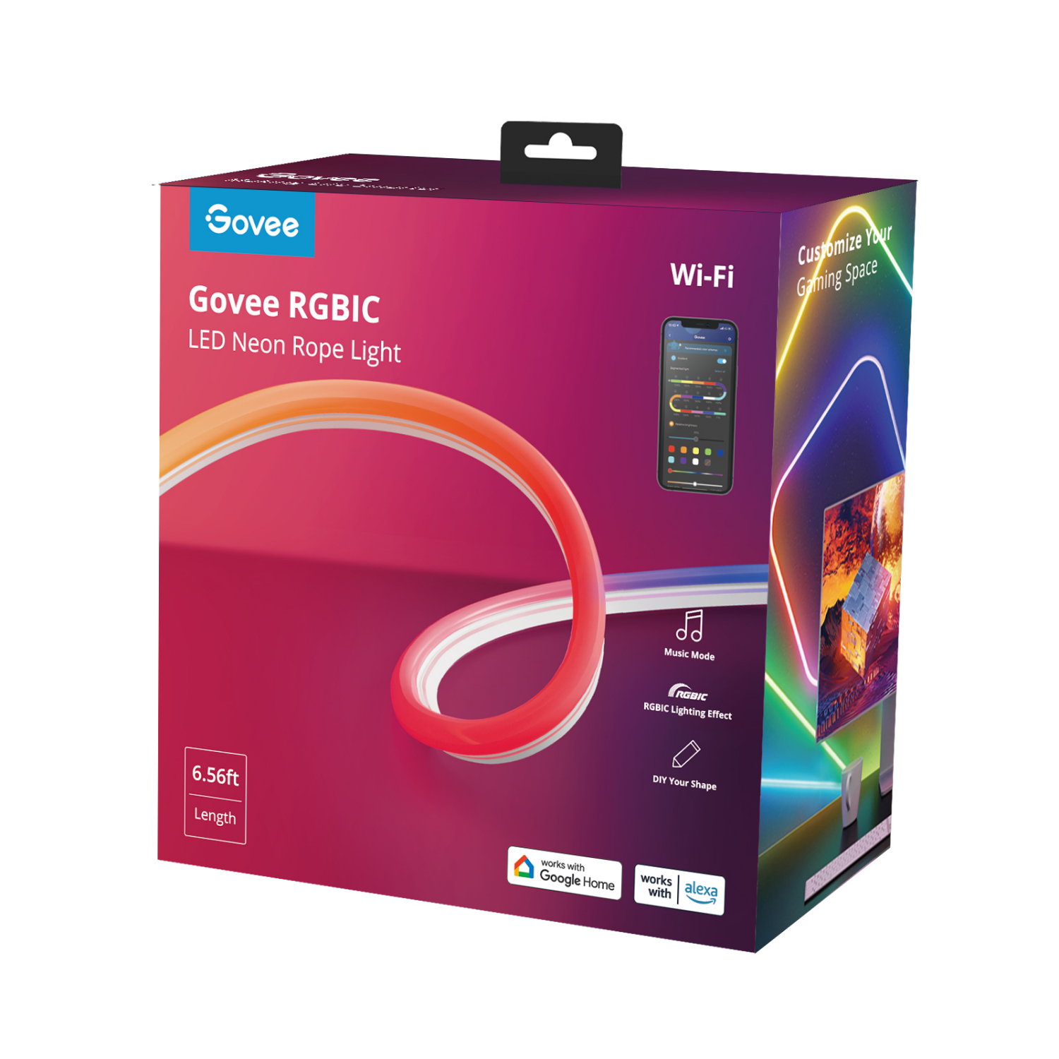 slide 6 of 7, Govee 6.5ft Neon Rope Light, 6.5 ft