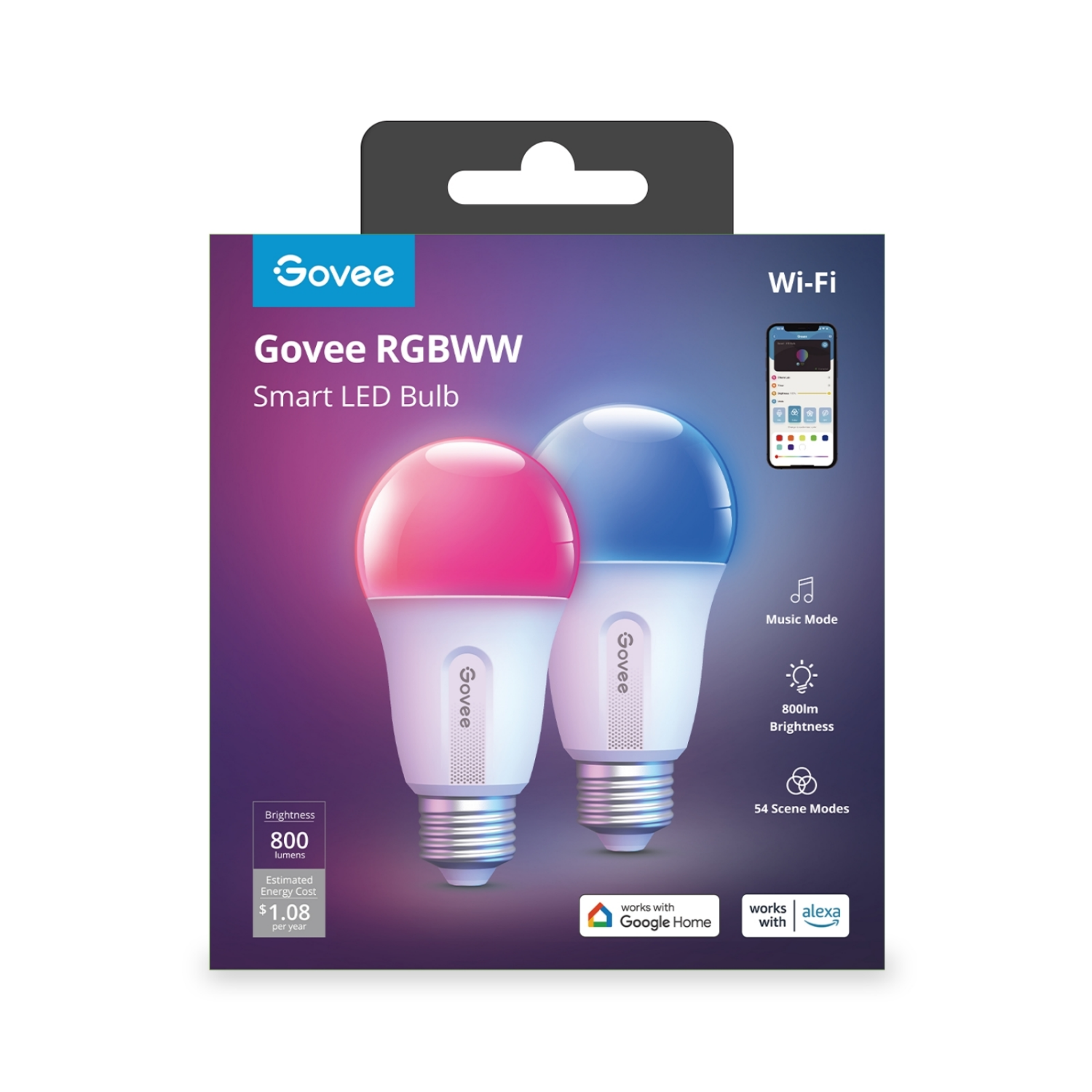 slide 7 of 7, Govee 800LM RGBWW Smart LED Bulb 2 Packs, 2 ct