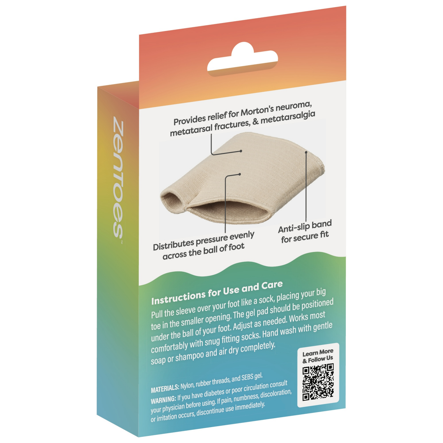 slide 2 of 6, ZenToes Metatarsal Gel Pads for Ball of Foot Pain - Beige - M - 1 Pair, 1 ct