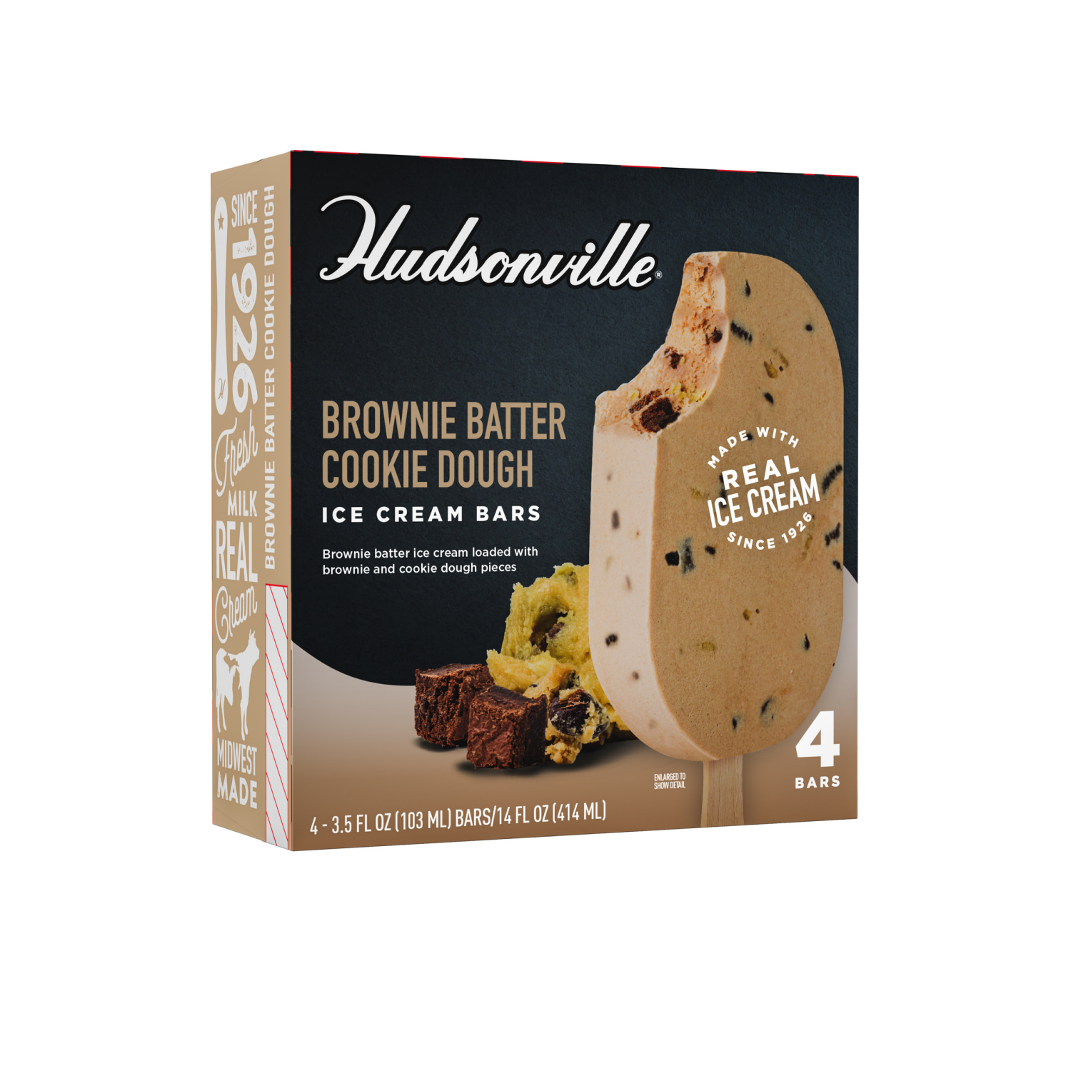 slide 4 of 5, Hudsonville Ice Cream Brownie Batter Cookie Dough, 4Ct 3.5Oz Ice Cream Bars, 4 ct; 3.5 oz