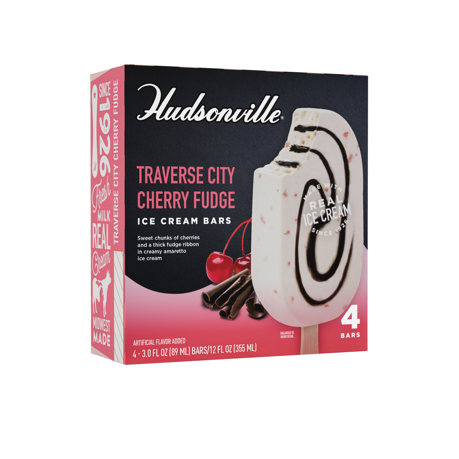 slide 4 of 5, Hudsonville Ice Cream Traverse City Cherry Fudge Ice Cream Bars 4Ct, 4 ct