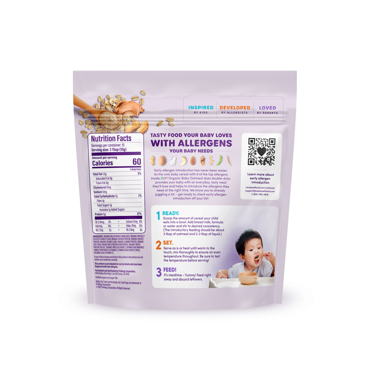 slide 3 of 8, Ready Set Food! Peanut Butter Organic Baby Oatmeal, 8 oz