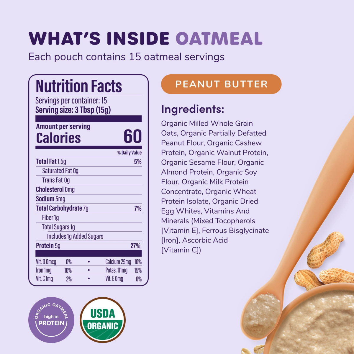 slide 8 of 8, Ready Set Food! Peanut Butter Organic Baby Oatmeal, 8 oz