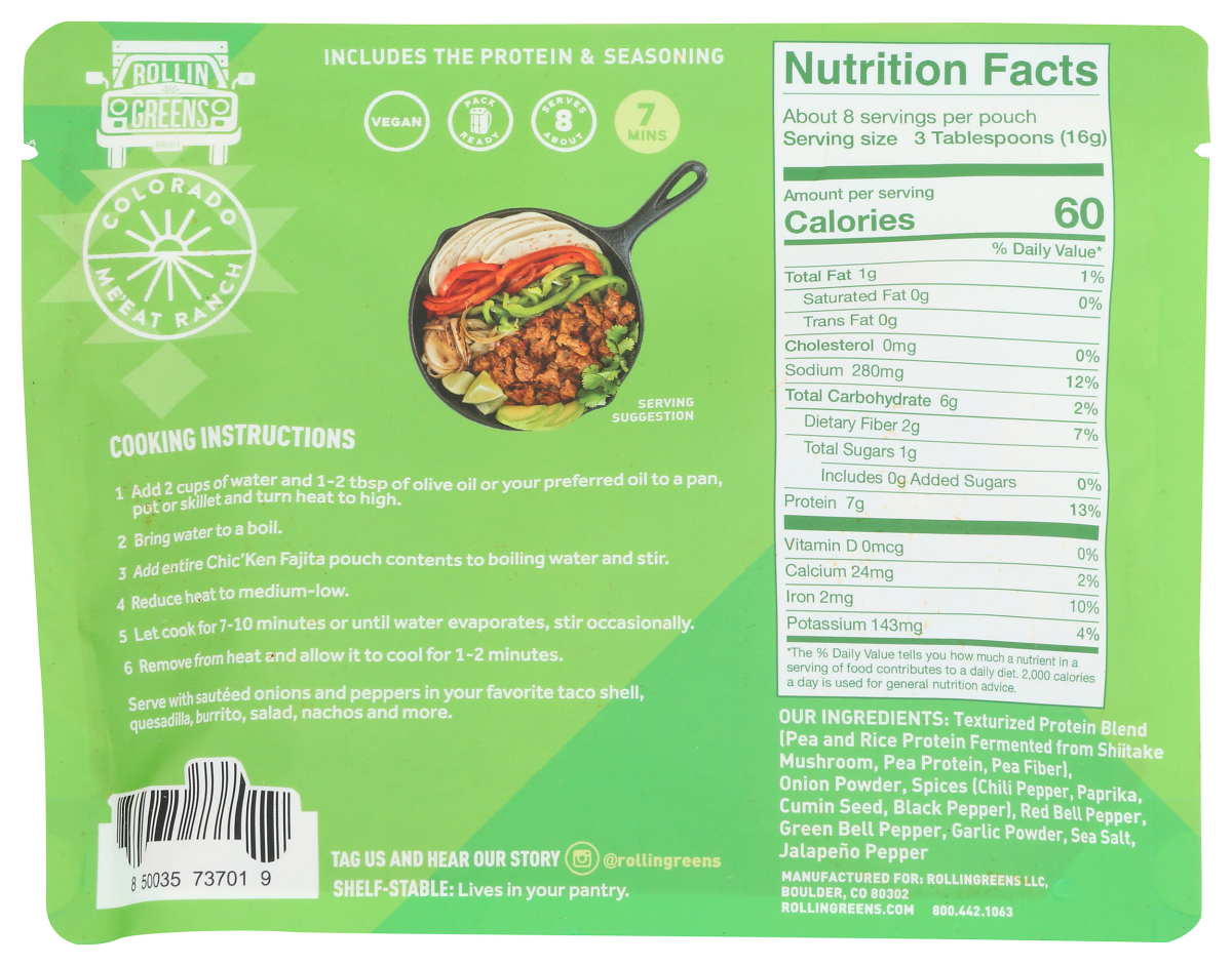 slide 2 of 2, RollinGreens Plant-Based Chopped Chi'Ken Fajita 4.5 oz, 4.5 oz