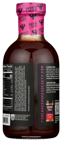 slide 3 of 10, Fire & Smoke Society Smoked Cherry BBQ Sauce, 20 oz