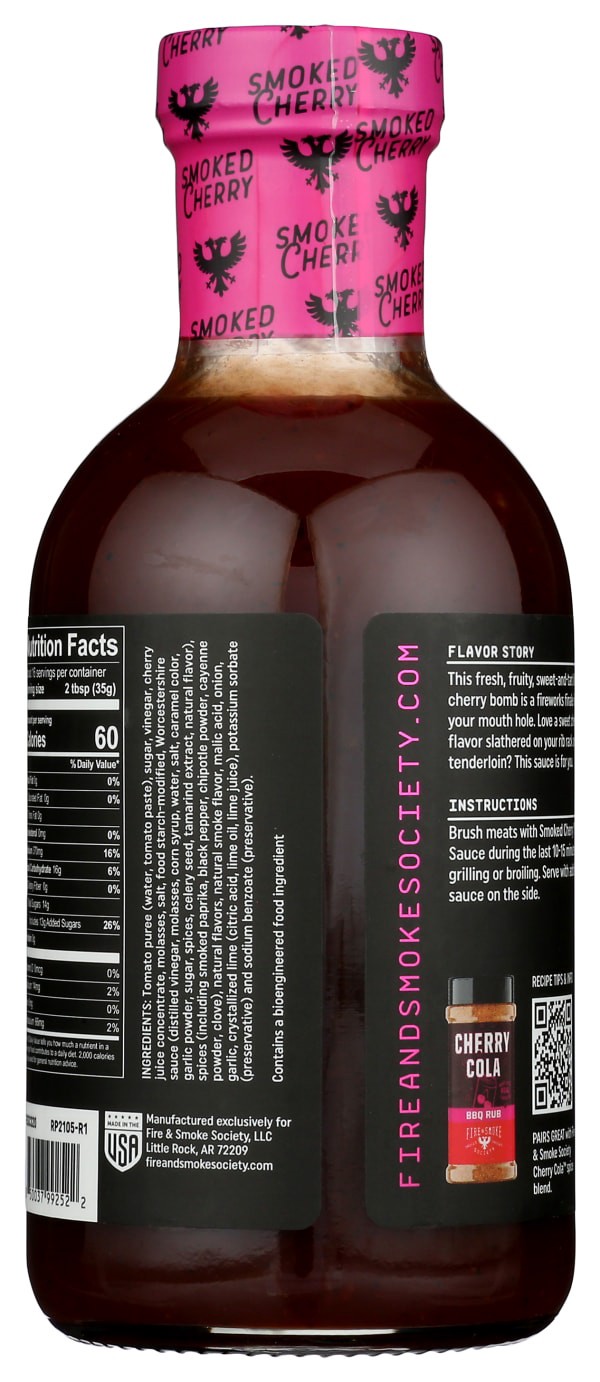 slide 4 of 10, Fire & Smoke Society Smoked Cherry BBQ Sauce, 20 oz