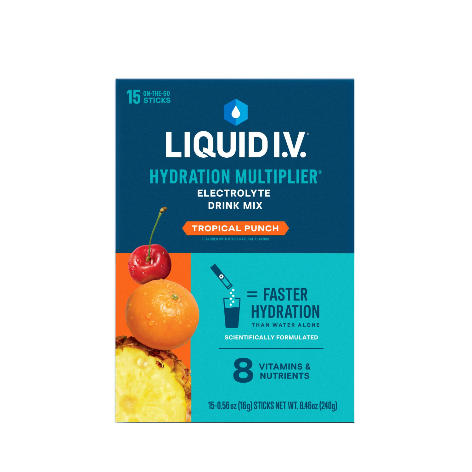 slide 1 of 4, Liquid I.V. Hydration Multiplier Tropical Punch Electrolyte Drink Mix 15 - 0.56 oz Stick Packs, 15 ct