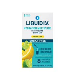 Liquid I.V. Hydration Multiplier Sugar-Free - Lemon Lime - Hydration Powder Packets | Electrolyte Powder Drink Mix | Convenient Single-Serving Sticks | Non-GMO | 6 Sticks