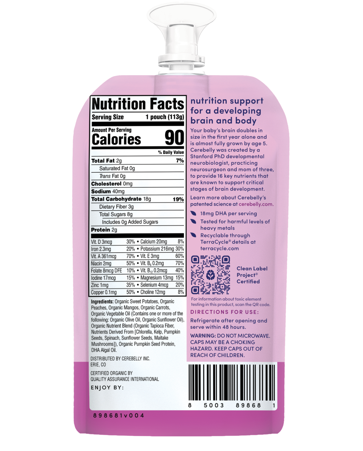 slide 2 of 8, Cerebelly Sweet Potato Banana Blueberry Smoothie, 4 oz