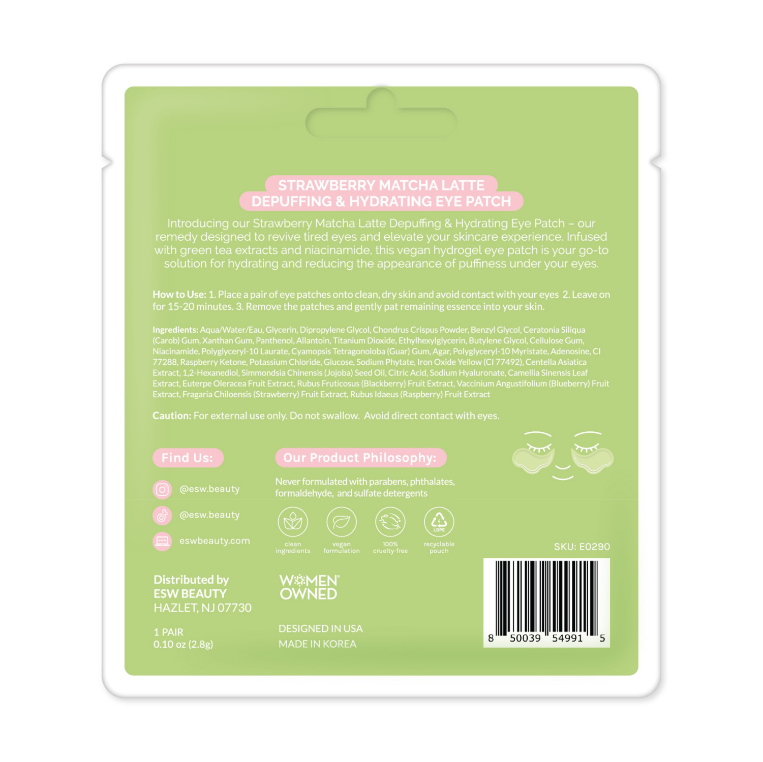 slide 2 of 2, ESW Beauty Strawberry Matcha Latte Eye Patches 1 Pair, 1 ct