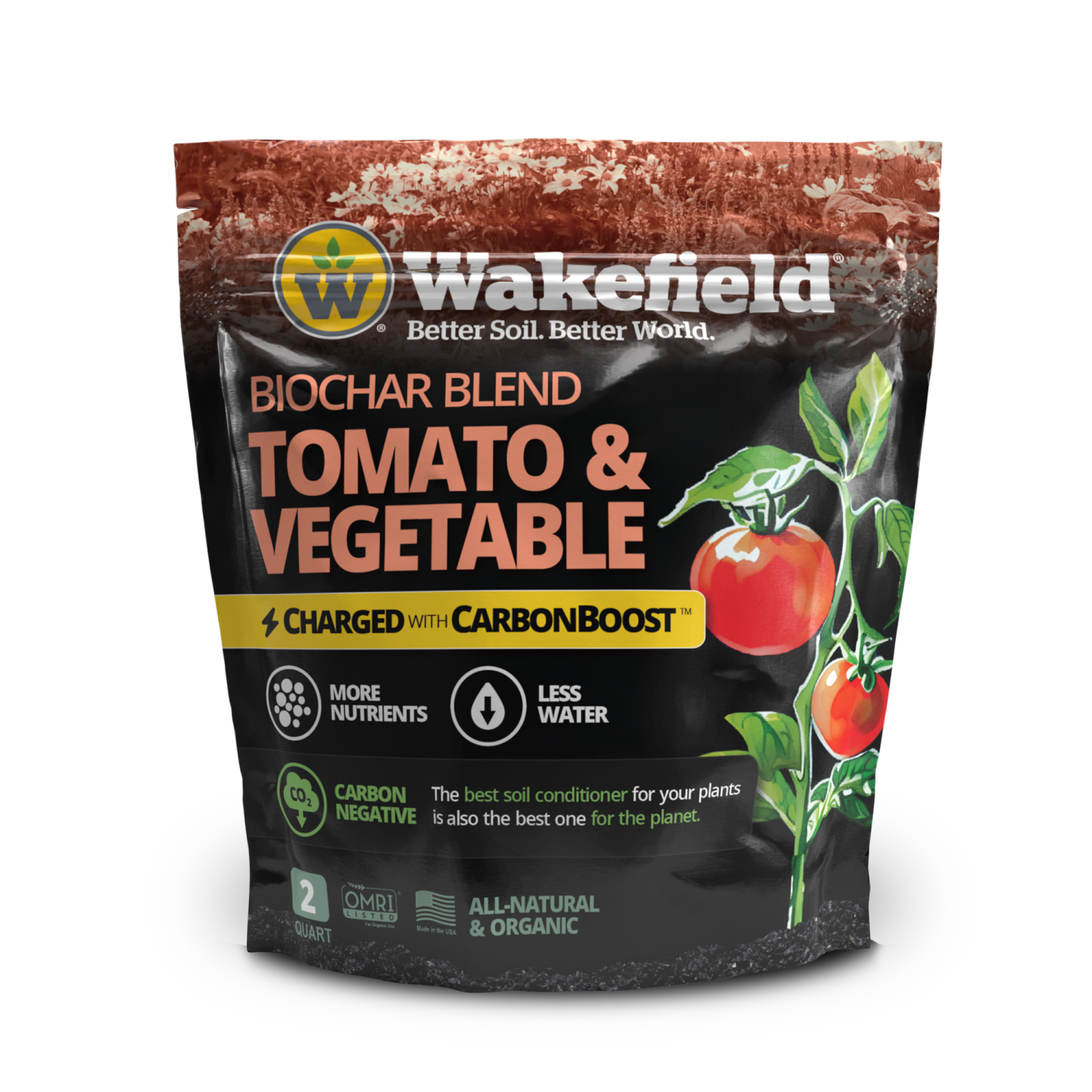 slide 1 of 2, Wakefield Biochar Blends with CarbonBoost Mycorrhizae and Plant Probiotics for Tomato & Vegetable 2QT, 2 qt