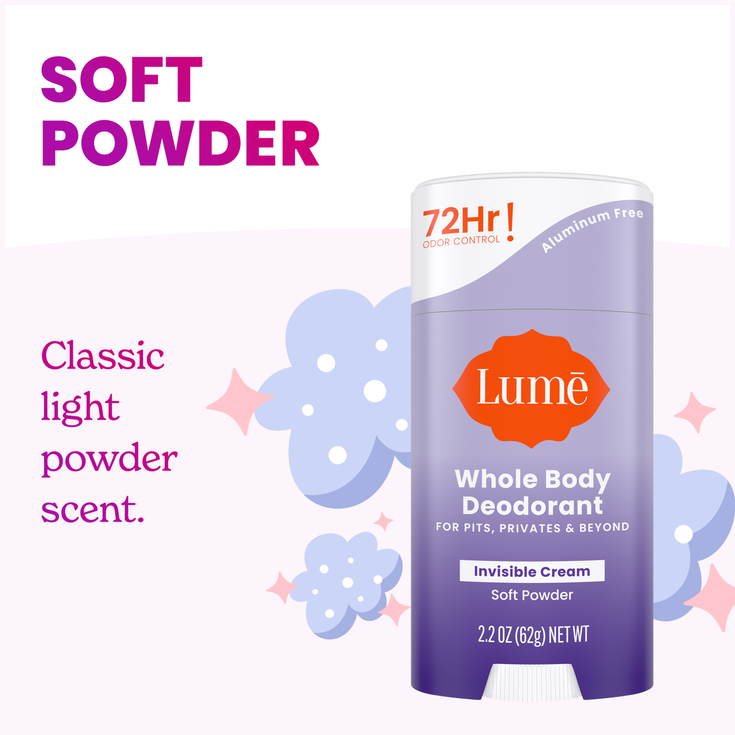 slide 3 of 5, Lume Whole Body Women's Deodorant Invisible Cream Stick - Soft Powder Scent - 2.2oz, 2.2 oz