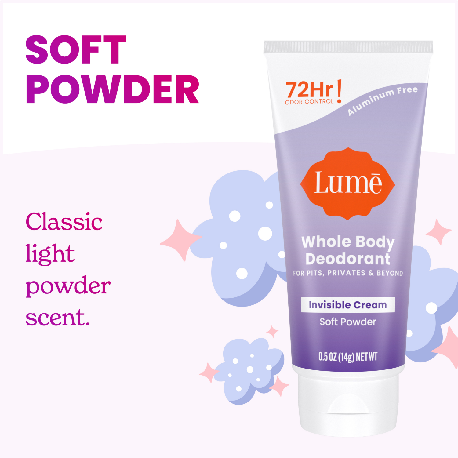 slide 3 of 5, Lume Whole Body Women's Deodorant - Mini Invisible Cream Tube - Aluminum Free - Soft Powder Scent - Trial Size - 0.5oz, 0.5 oz