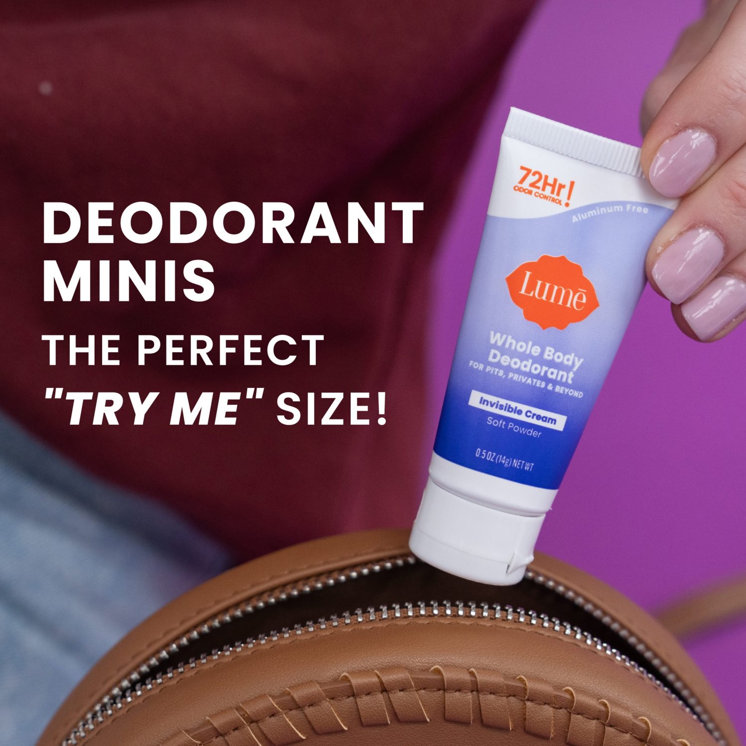 slide 4 of 5, Lume Whole Body Women's Deodorant - Mini Invisible Cream Tube - Aluminum Free - Soft Powder Scent - Trial Size - 0.5oz, 0.5 oz