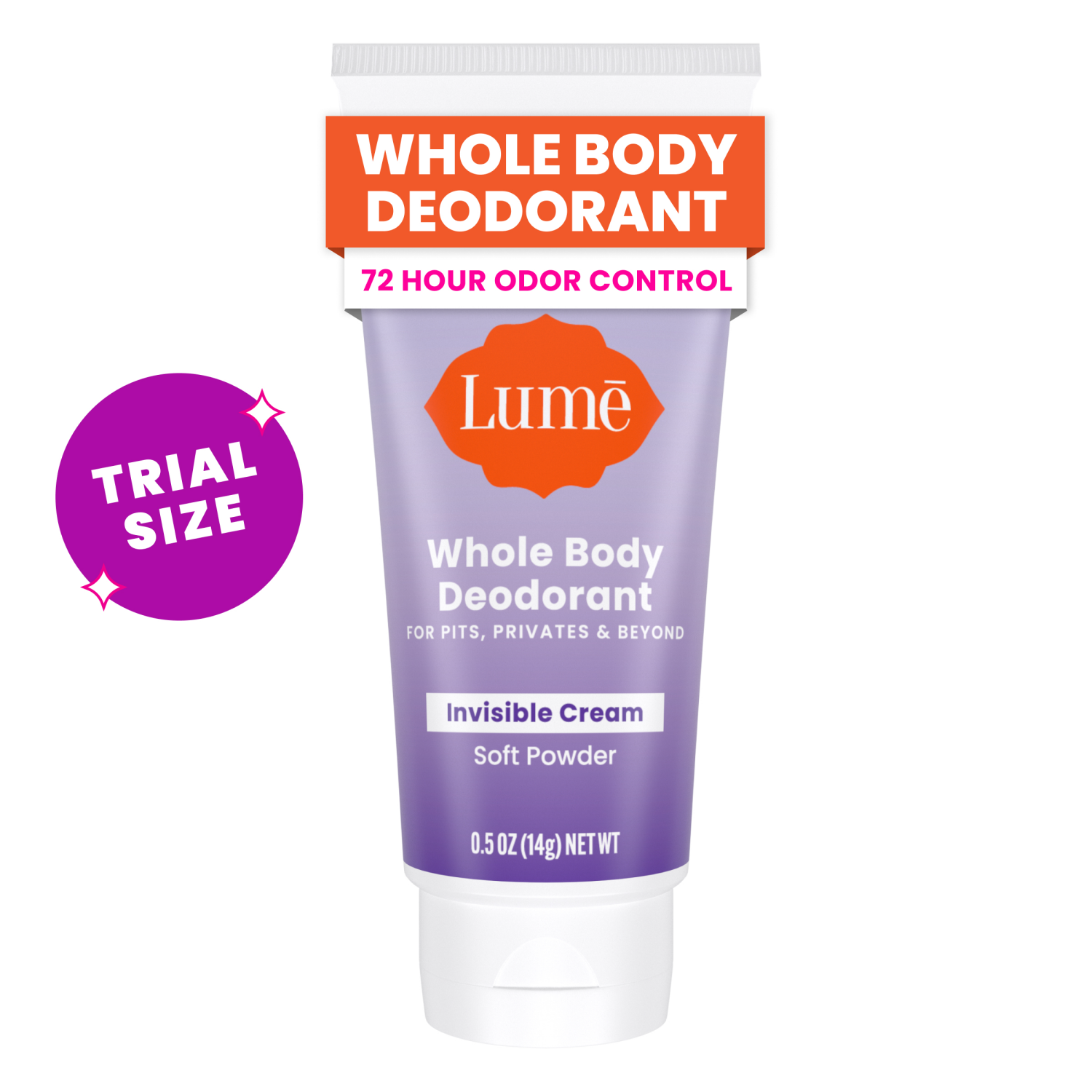 slide 1 of 5, Lume Whole Body Women's Deodorant - Mini Invisible Cream Tube - Aluminum Free - Soft Powder Scent - Trial Size - 0.5oz, 0.5 oz
