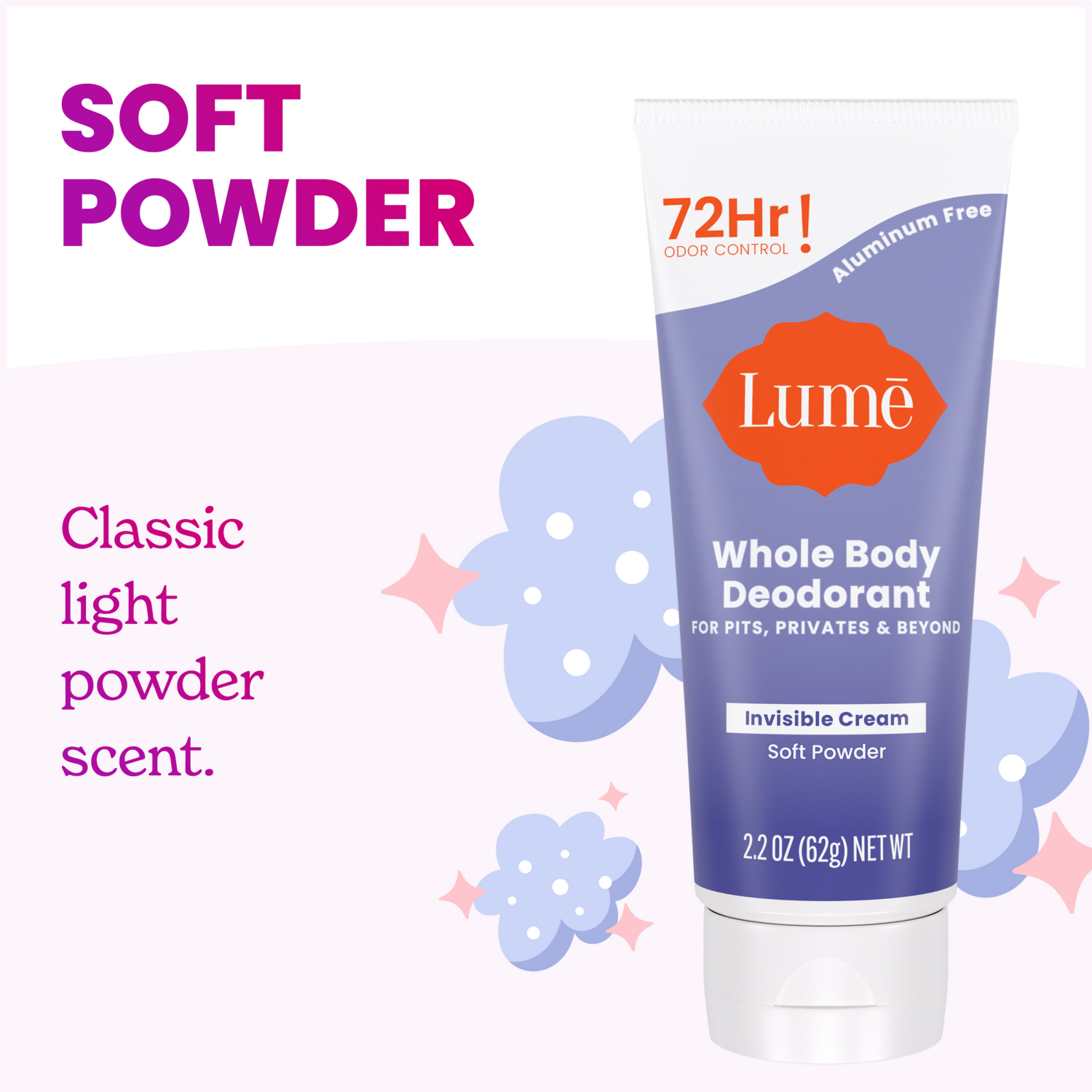 slide 5 of 8, Lume Whole Body Women's Deodorant - Invisible Cream Tube - Aluminum Free - Soft Powder Scent - 2.2oz, 2.2 oz