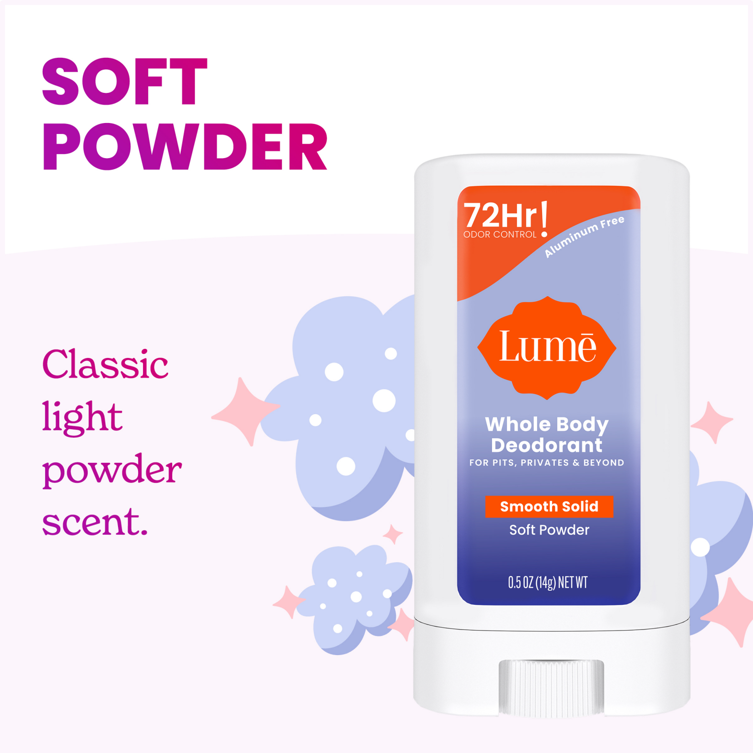 slide 5 of 8, Lume Whole Body Women's Deodorant - Mini Smooth Solid Stick - Aluminum Free - Soft Powder Scent - Trial Size - 0.5oz, 0.5 oz