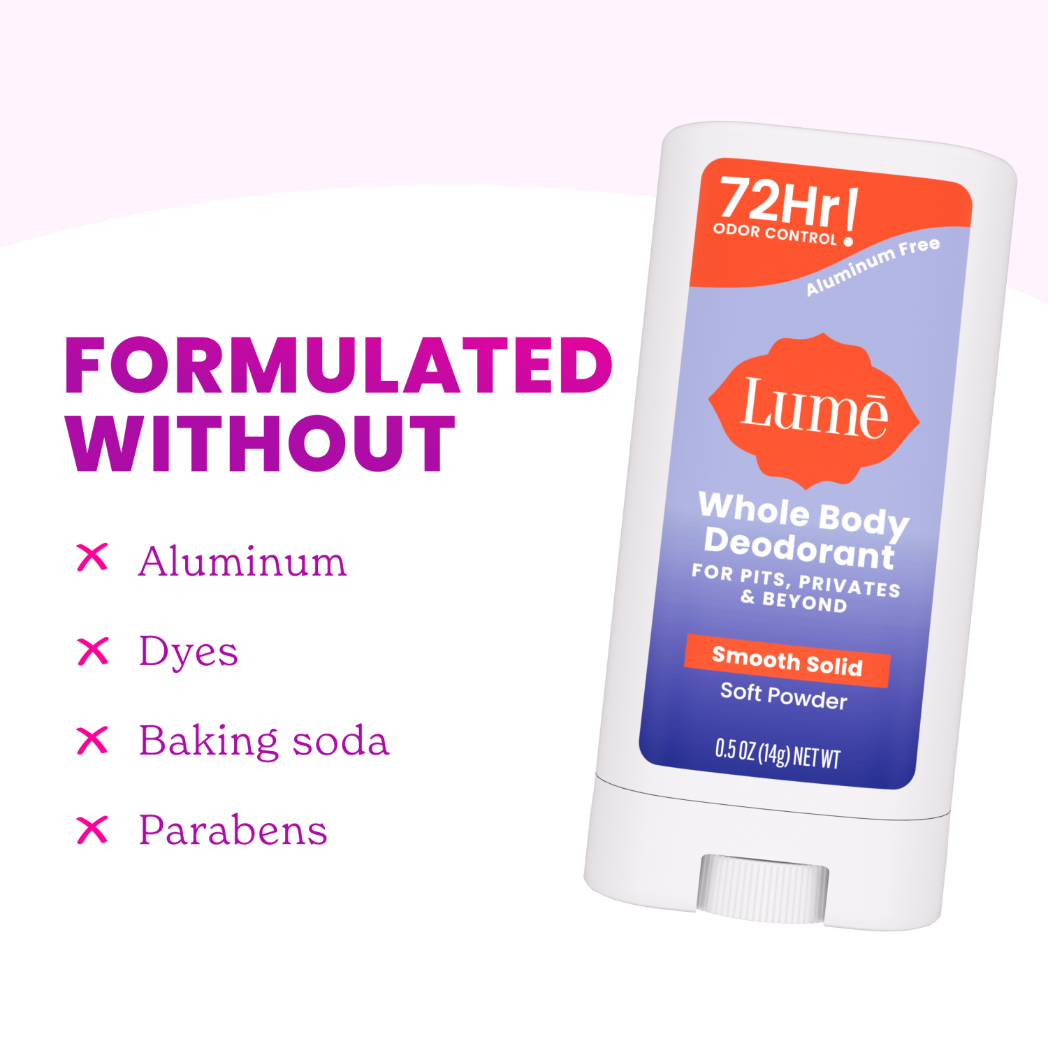 slide 6 of 8, Lume Whole Body Women's Deodorant - Mini Smooth Solid Stick - Aluminum Free - Soft Powder Scent - Trial Size - 0.5oz, 0.5 oz
