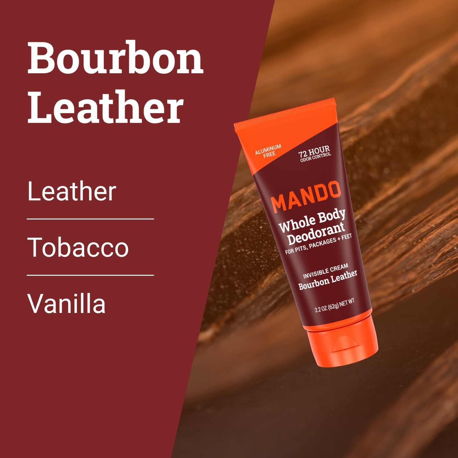 slide 3 of 5, Mando Whole Body Deodorant - Men's Aluminum-Free Invisible Cream Deodorant - Bourbon Leather - 2.2oz, 2.2 oz