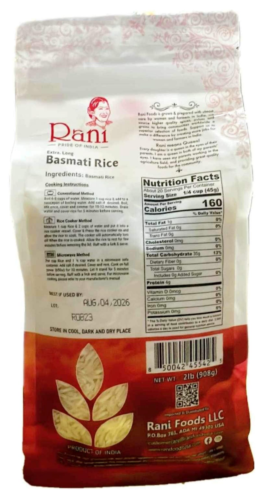 slide 2 of 2, Rani Extra Long Basmati Rice, 2 lb