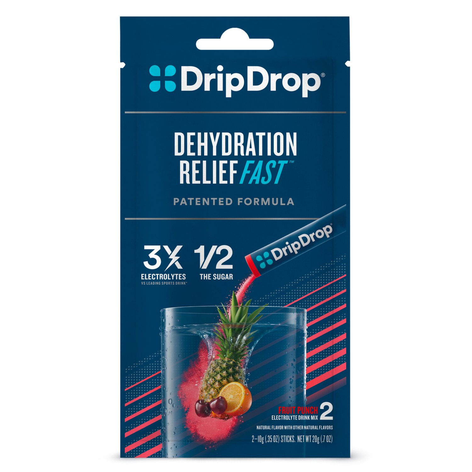 slide 1 of 1, DripDrop Fast Hydration Fruit Punch Electrolyte Drink Mix 2 - 0.35 oz Sticks, 2 ct