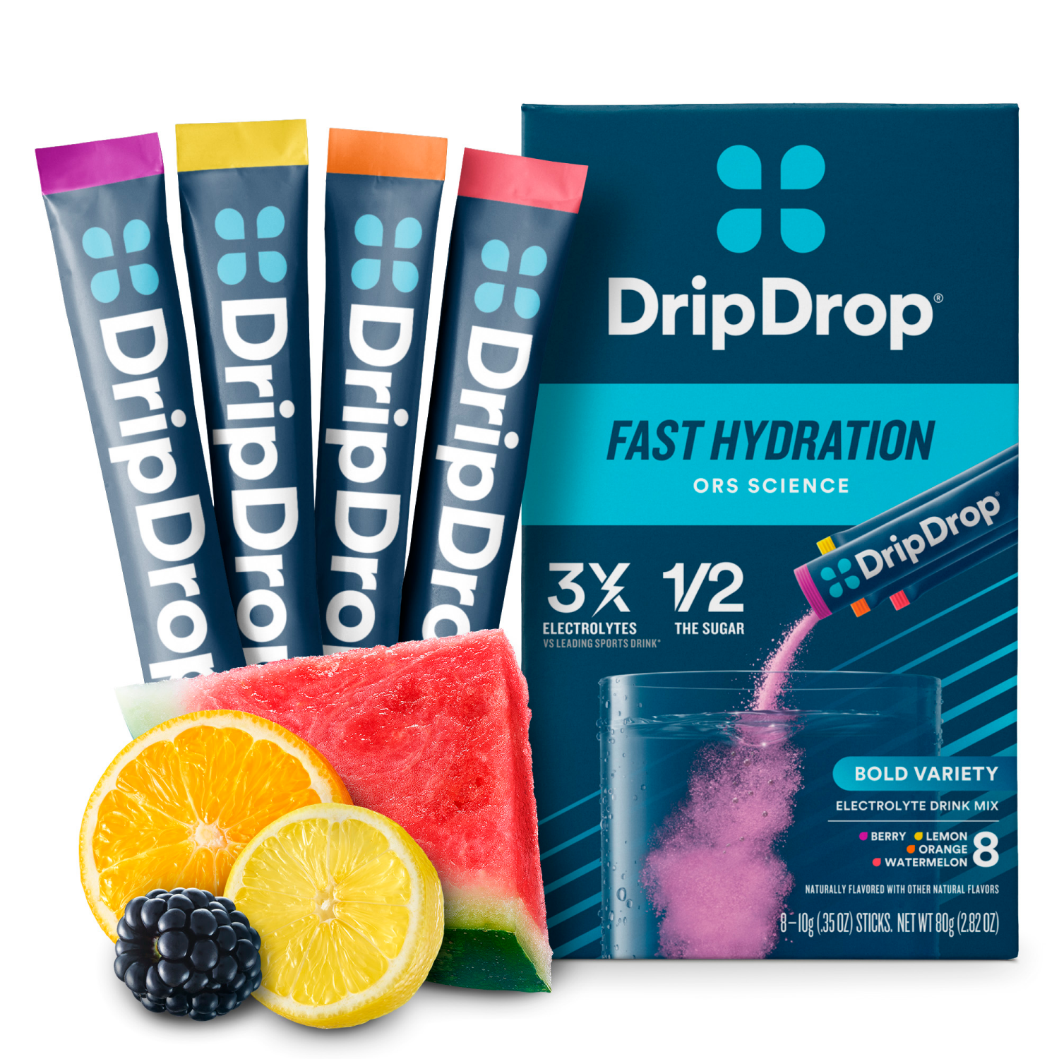 slide 1 of 4, DripDrop Fast Hydration Bold Variety Electrolyte Drink Mix 8 - 0.35 oz Sticks, 8 ct