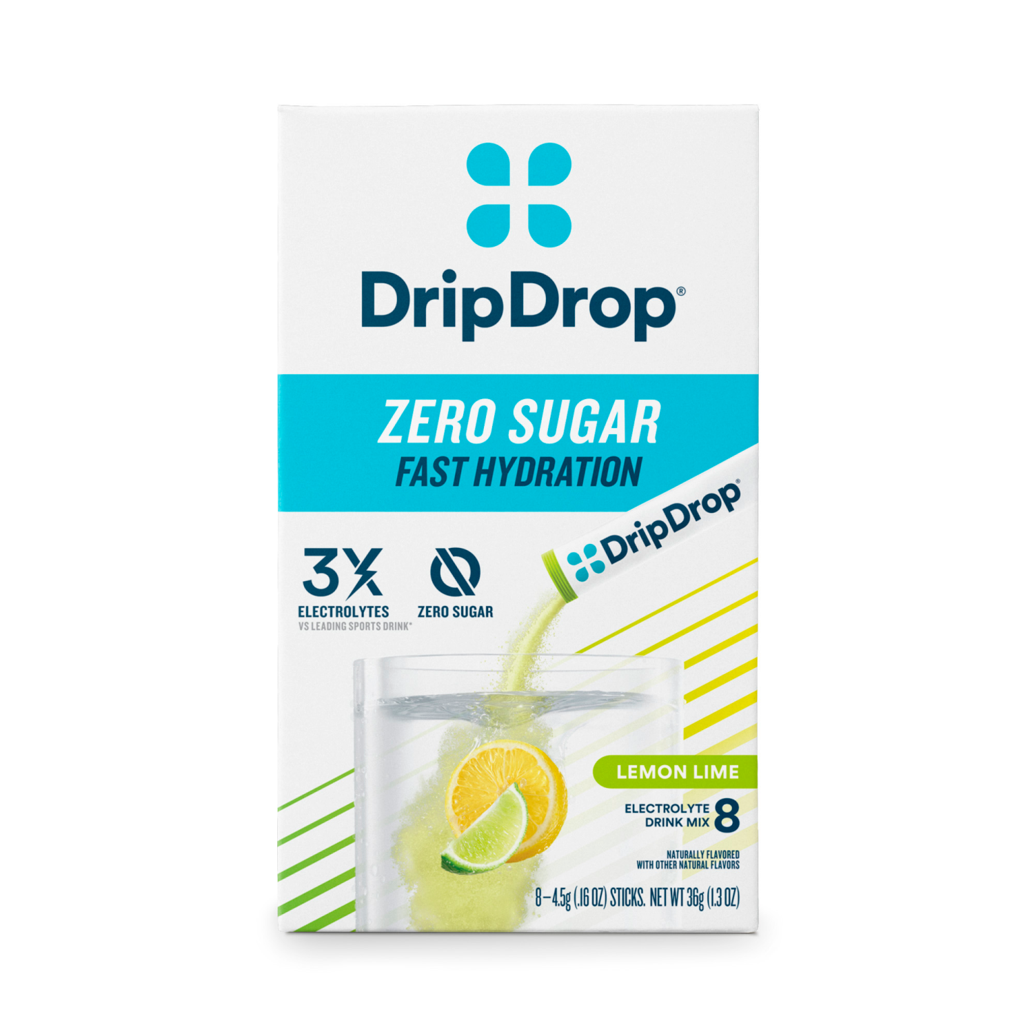 slide 2 of 4, DripDrop Zero Sugar Fast Hydration Lemon Lime Electrolyte Drink Mix 8 - 0.16 oz Sticks, 8 ct