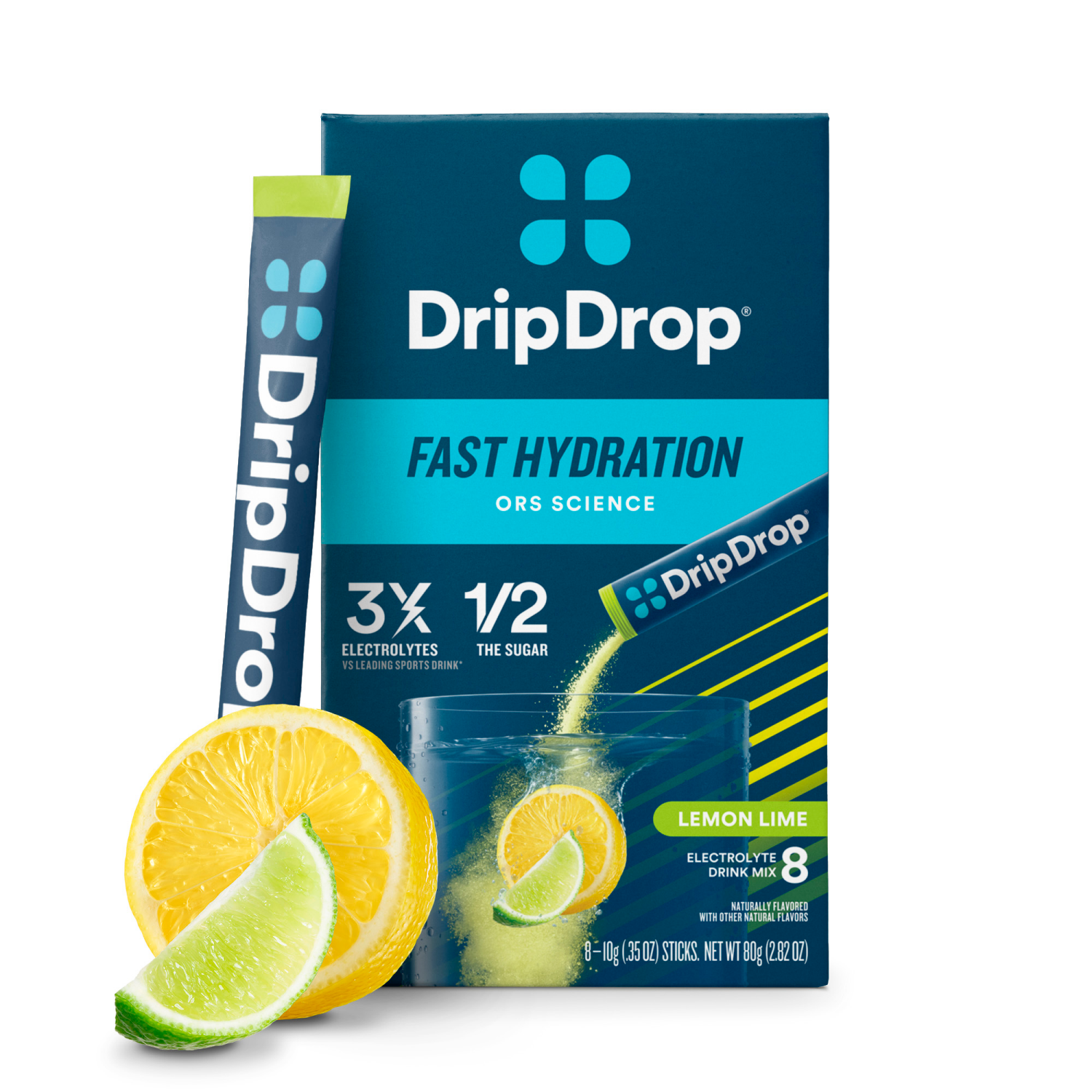 slide 1 of 4, DripDrop Lemon Lime Electrolyte Drink Mix 8 - 0.35 oz Sticks, 8 ct