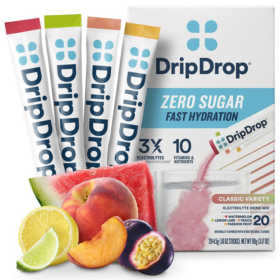 slide 5 of 5, Dripdrop Zero Sugar Electrolyte Drink Mix, Variety Pack, Sticks - 3.17 oz, 0.16 oz x 20 ct