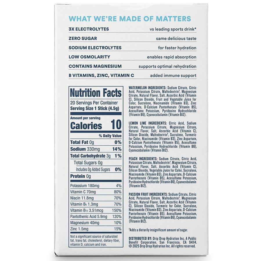 slide 2 of 5, Dripdrop Zero Sugar Electrolyte Drink Mix, Variety Pack, Sticks - 3.17 oz, 0.16 oz x 20 ct