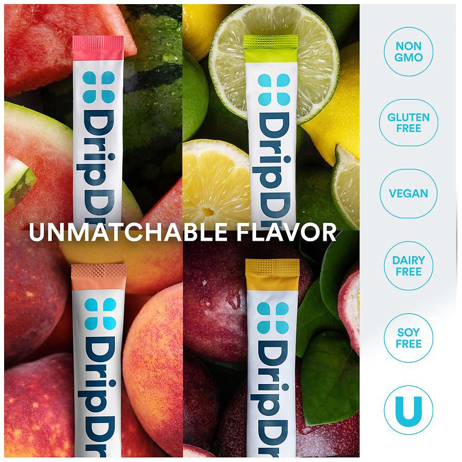 slide 3 of 5, Dripdrop Zero Sugar Electrolyte Drink Mix, Variety Pack, Sticks - 3.17 oz, 0.16 oz x 20 ct