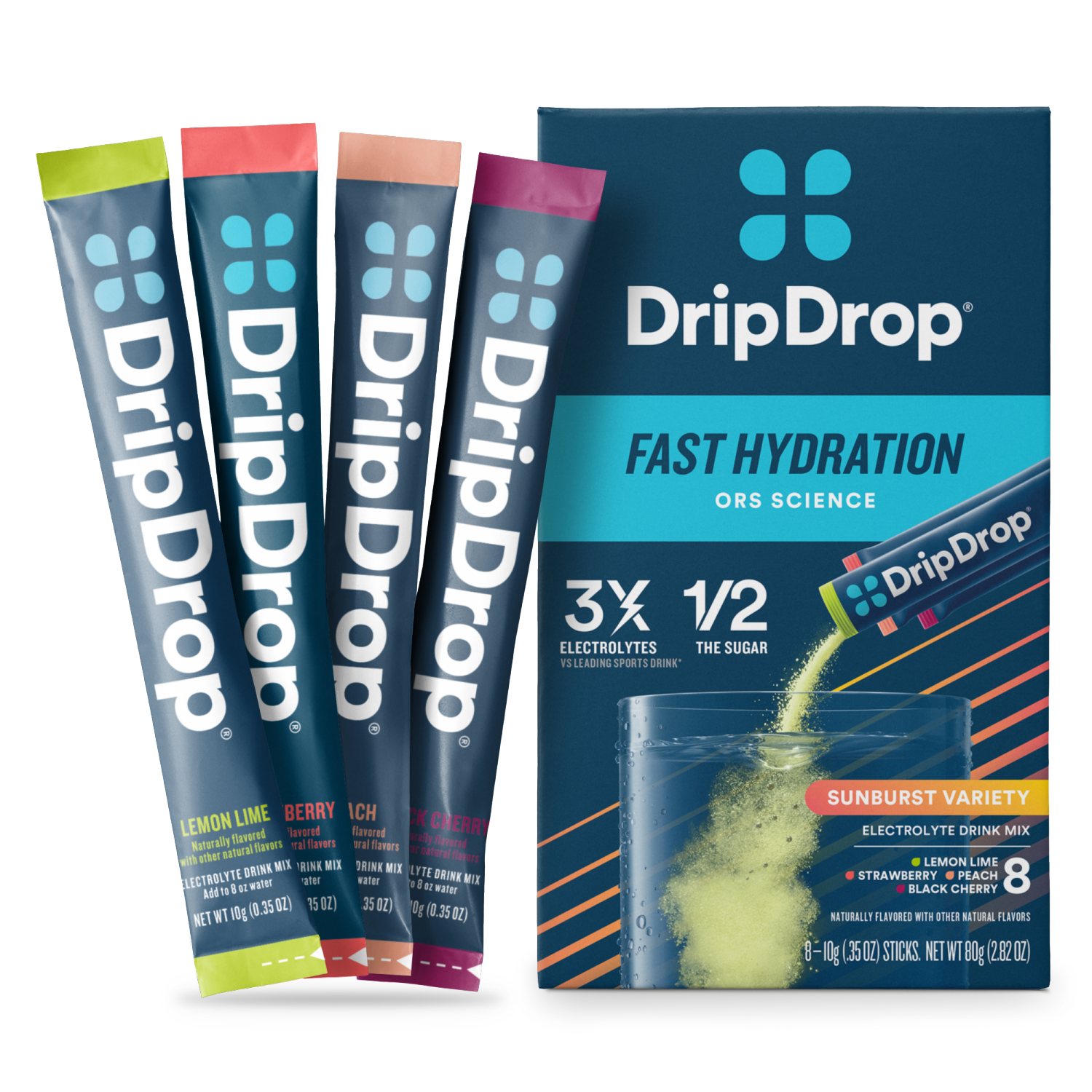 slide 2 of 3, DripDrop Fast Hydration Sunburst Variety Electrolyte Drink Mix 8 - 0.35 oz Sticks, 8 ct