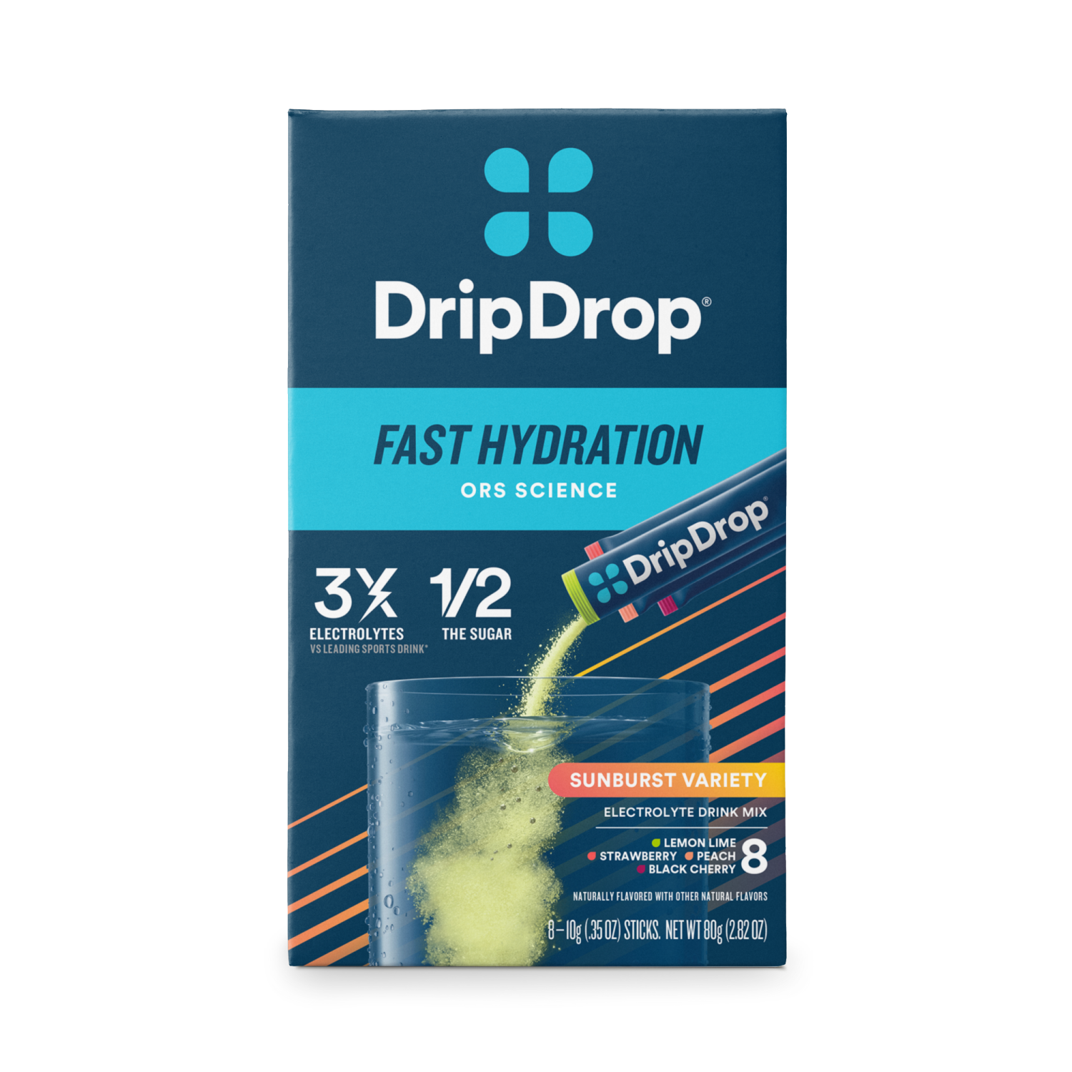 slide 3 of 3, DripDrop Fast Hydration Sunburst Variety Electrolyte Drink Mix 8 - 0.35 oz Sticks, 8 ct