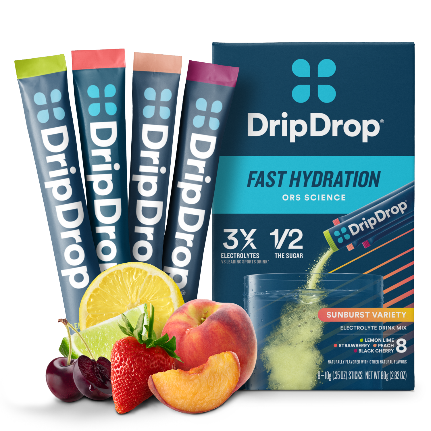 slide 1 of 3, DripDrop Fast Hydration Sunburst Variety Electrolyte Drink Mix 8 - 0.35 oz Sticks, 8 ct