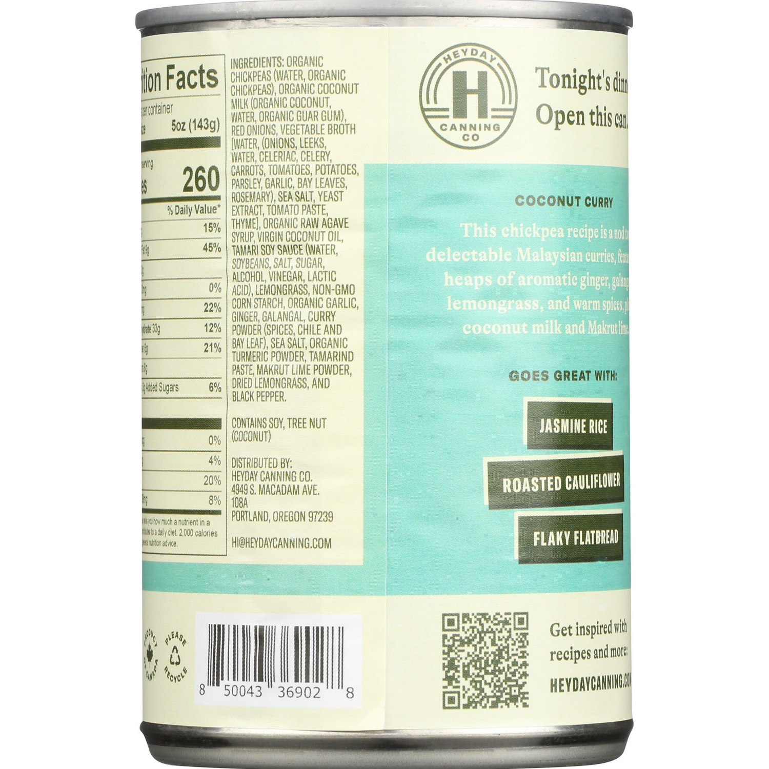 slide 2 of 3, Heyday Canning Co Mild Coconut Curry Chickpeas 15 oz, 15 oz