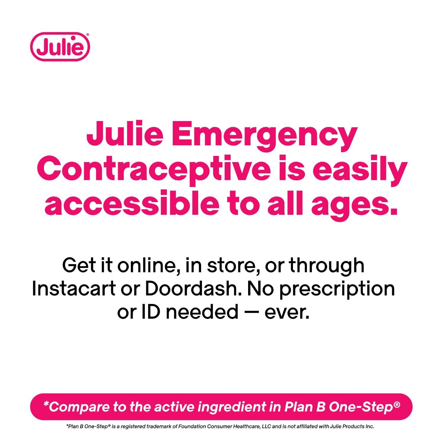 slide 8 of 9, Julie 1.5 mg Emergency Contraceptive Tablet 2 Ct, 2 ct