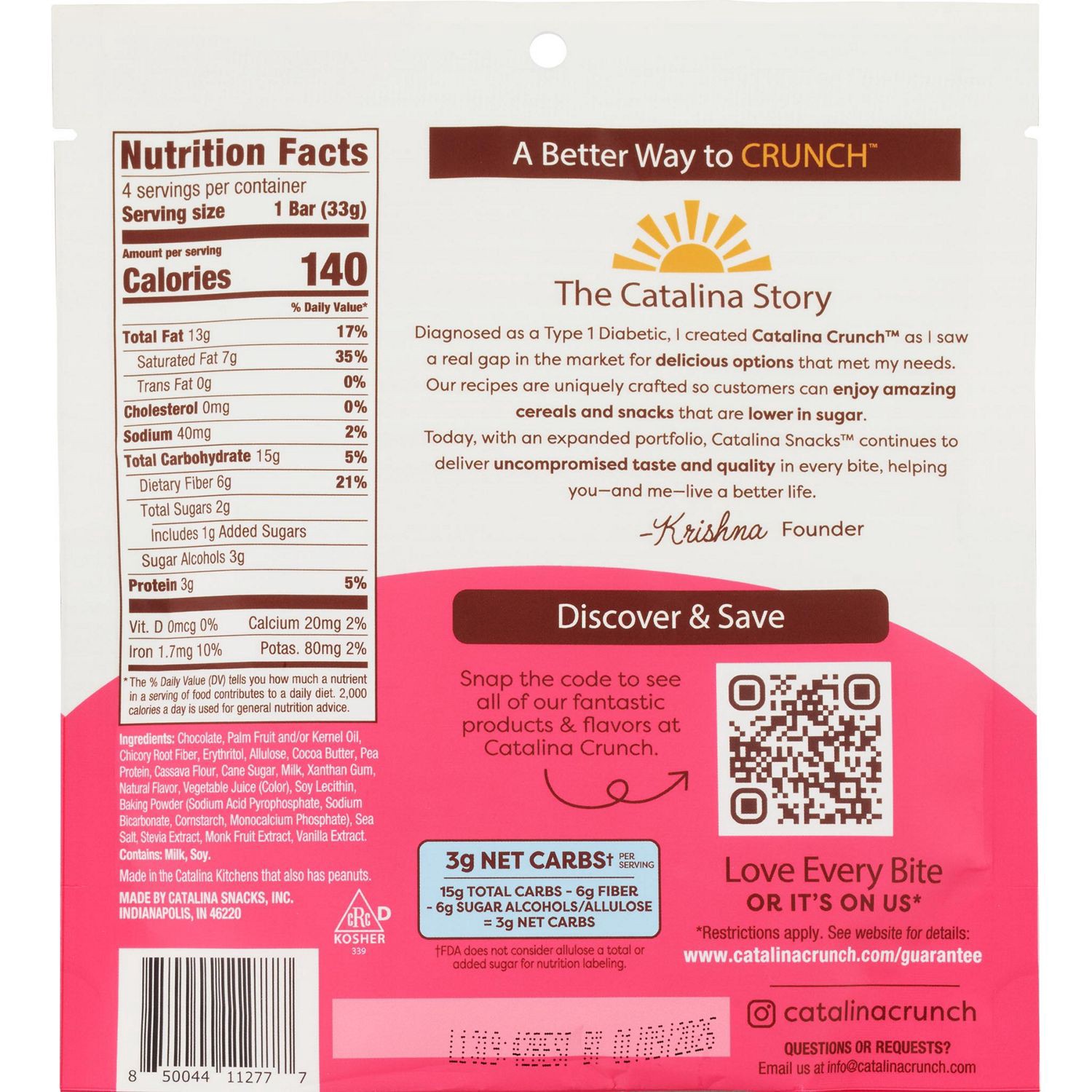 slide 3 of 3, Catalina Crunch Chocolate Cookie Bar with Raspberry 4 - 1.16 oz Bars, 4 ct