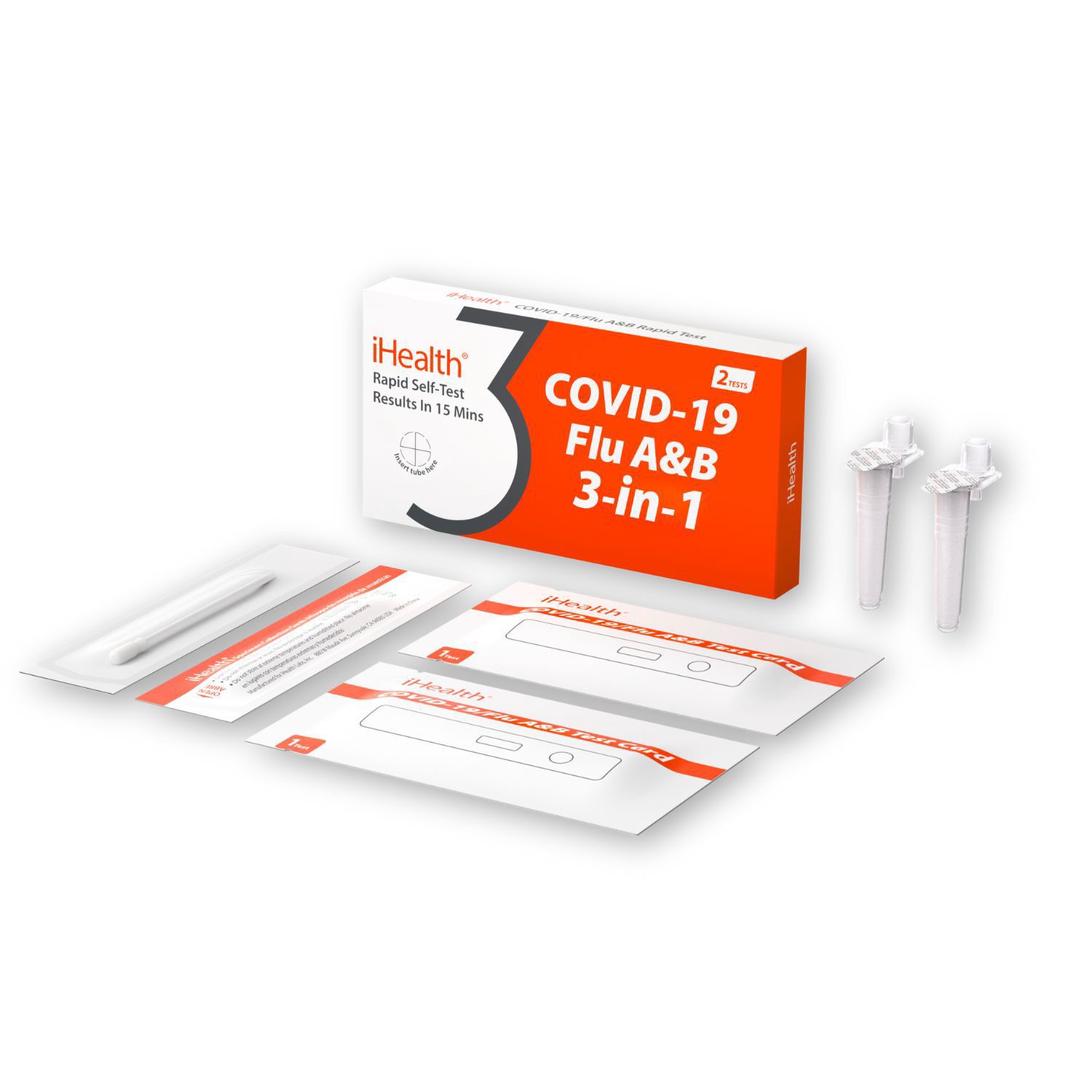 slide 2 of 3, Ihealth Covid-19/Flu A&B 3-In-1 Home Rapid Test Kit, 2 Ct, 2 ct