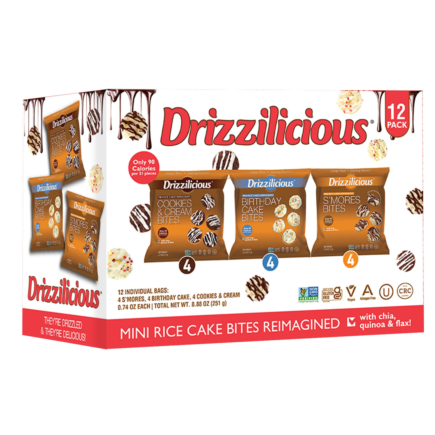slide 1 of 2, Drizzilicious Variety Pack snack bags - 12 ct; 0.74 oz, 12 ct; 0.74 oz