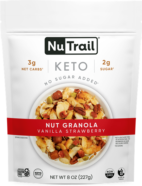 slide 1 of 1, Nutrail Vanilla Strawberry Granola, Keto, 8 oz
