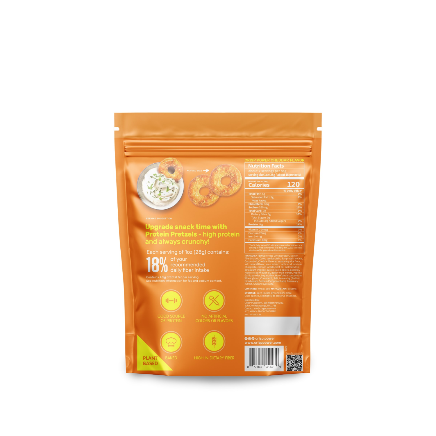 slide 2 of 2, Crisp Power Protein Pretzels Cheddar, 7 Oz, 7 oz